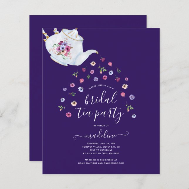 Lámina Invitación a la fiesta de té de novia floral de Te (Anverso / Reverso)