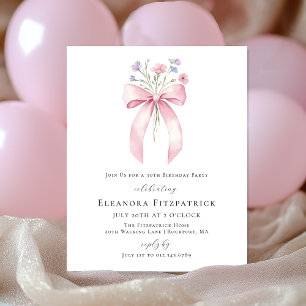 Lámina Invitación a la flor silvestre Pink Bow de cumplea