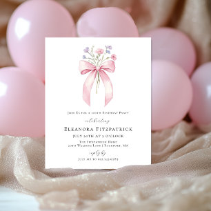 Lámina Invitación a la flor silvestre Pink Bow de cumplea