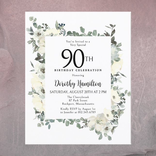 Lámina Invitación a la Flora Blanca de Cumpleaños del Pre (It's time to Celebrate!)