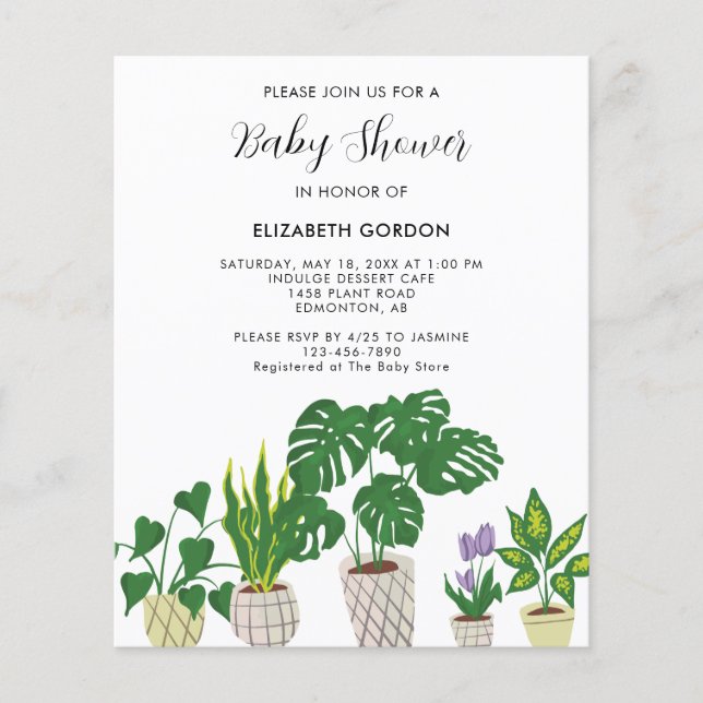 Lámina Invitación a la floración de Baby Shower de planta (Anverso)