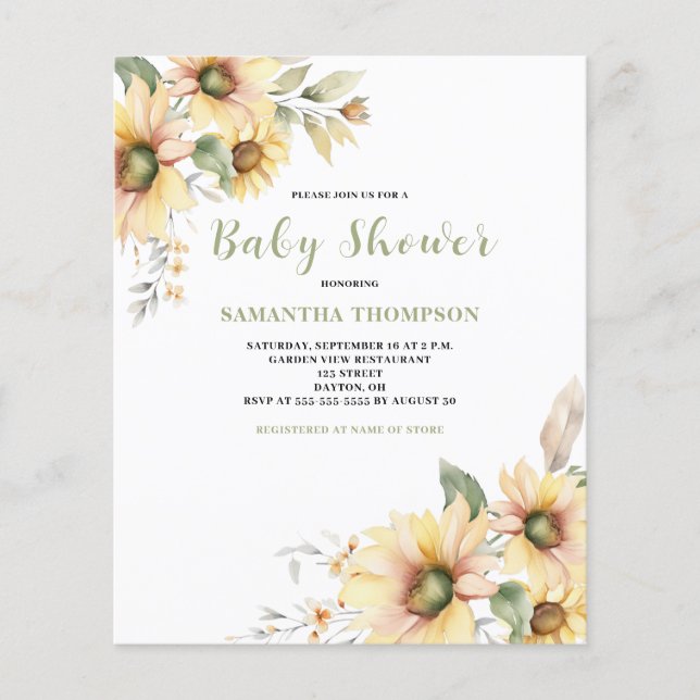 Lámina Invitación a la floral botánica Baby Shower de pre (Anverso)