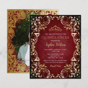 Lámina Invitación a la foto de Budget Red Gold Tiara Quin