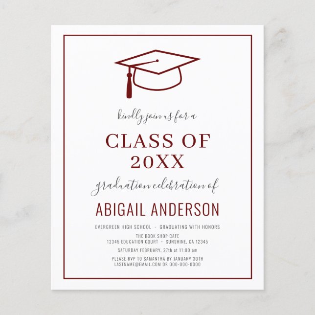 Lámina Invitación a la foto de graduación simple de Budge (Anverso)