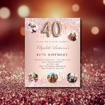 Lámina Invitación a la foto de oro del rosa de cumpleaños<br><div class="desc">Una invitación moderna, elegante y glamurosa para un fiesta de 40 años. Un fondo de gradiente dorado subió con un oro rosa elegante, un goteo purpurina de imitación de color negro, pinturas de goteo. El nombre está escrito con un guión moderno de estilo con letras de color rosa oscuro y...</div>