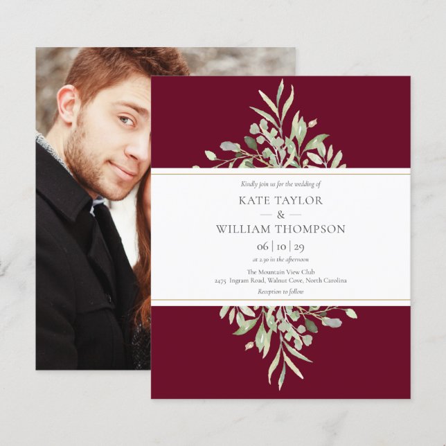 Lámina Invitación a la foto del Boda de verde borgoñés de (Anverso / Reverso)
