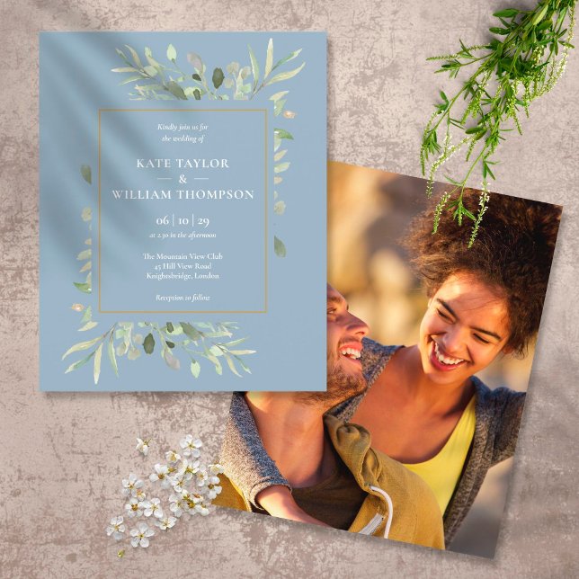 Lámina Invitación a la foto del Boda Dusty Blue Budget Fo (Subido por el creador)