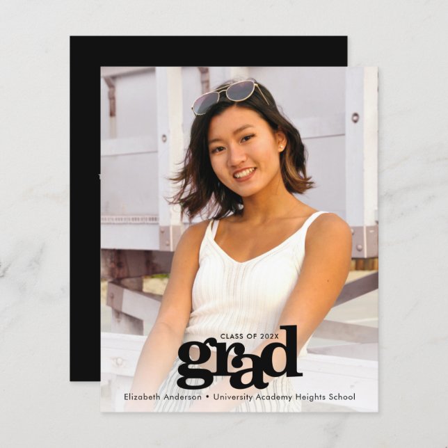 Lámina Invitación a la foto para graduación en blanco y n (Anverso / Reverso)