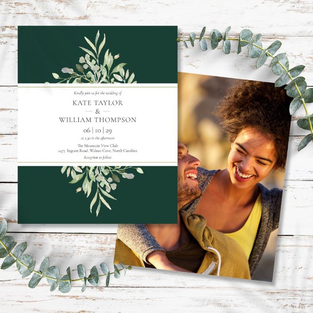 Lámina Invitación a la fotografía de Boda Esmeralda de ve (Budget Greenery Emerald Wedding Photo Invitation)