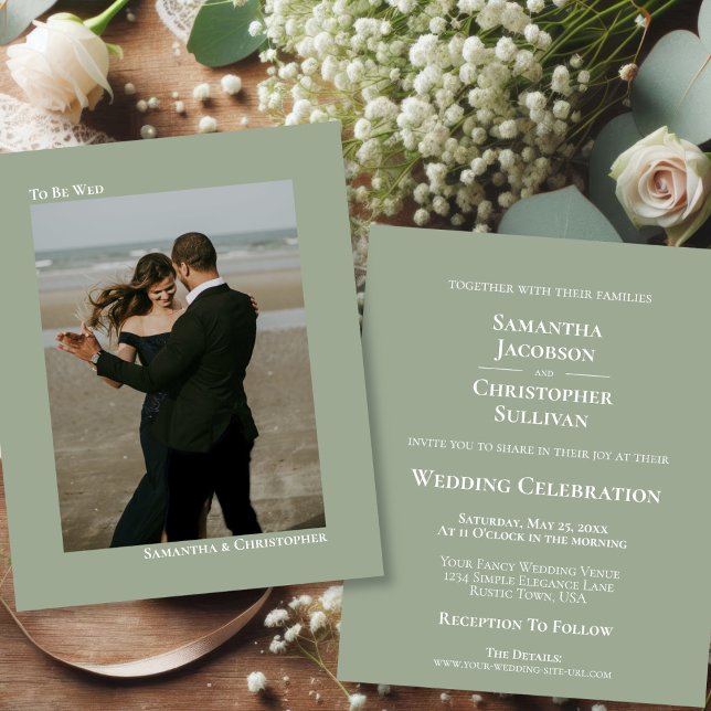 Lámina Invitación a la fotografía del Boda Sage Green BUD (Front/Back)