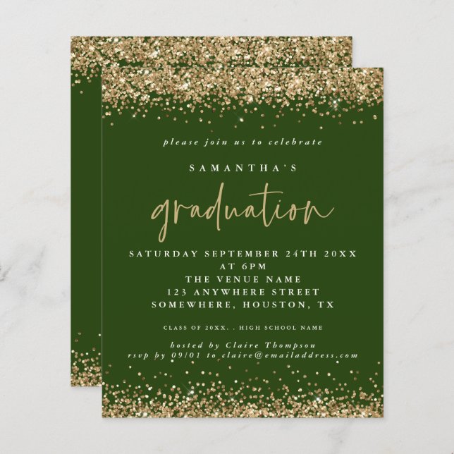 Lámina Invitación a la graduación de Budget Emerald Gold  (Anverso / Reverso)