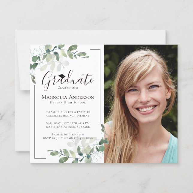 Lámina Invitación a la graduación de Eucalyptus con foto  (Anverso)