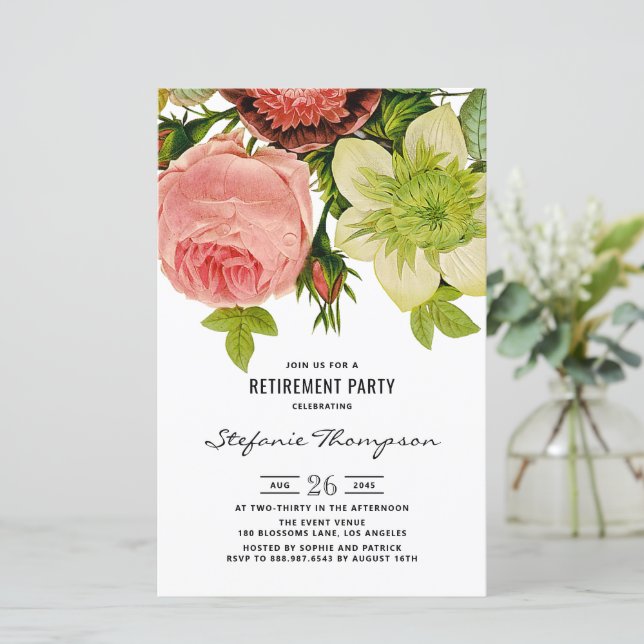 Lámina Invitación a la Jubilación Botánica de Flores Vint (Anverso de pie)