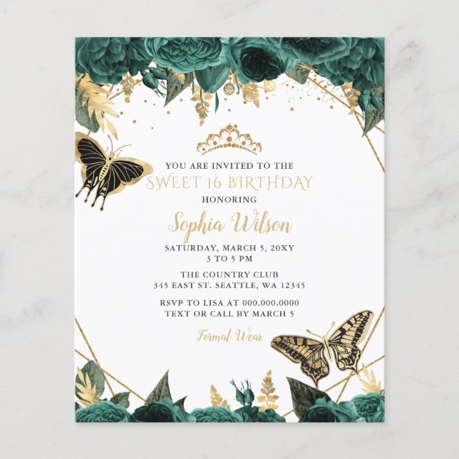 Lámina Invitación a la Mariposa de Oro Verde Presupuestar (Anverso)