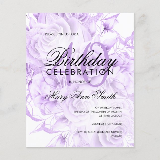 Lámina Invitación a la morada floral de cumpleaños número (Anverso)