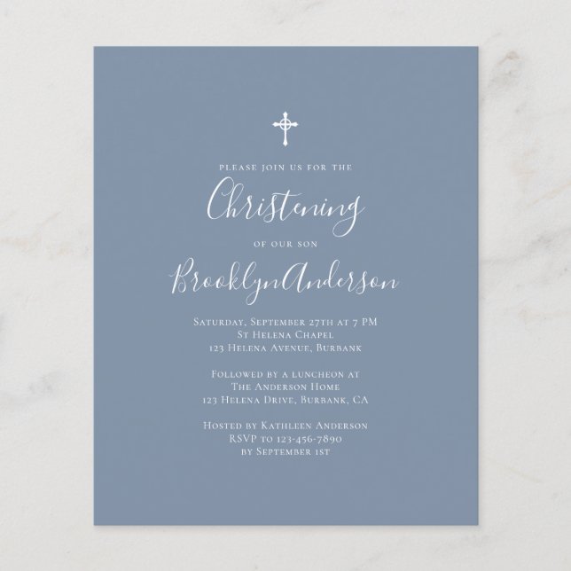 Lámina Invitación a la Navidad Azul Dusty Presupuestario (Anverso)