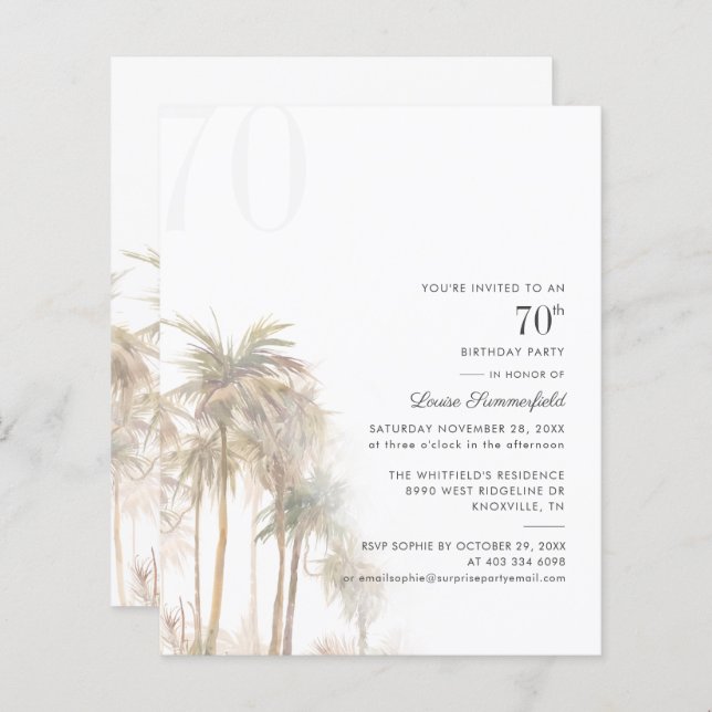 Lámina Invitación a la Palm Tree de fiesta de cumpleaños  (Anverso / Reverso)