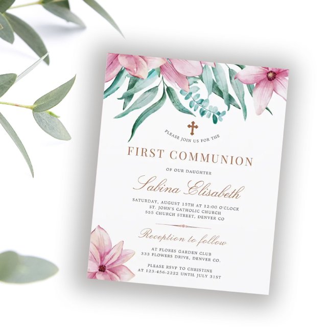 Lámina Invitación a la primera comunión del rosado floral (Subido por el creador)