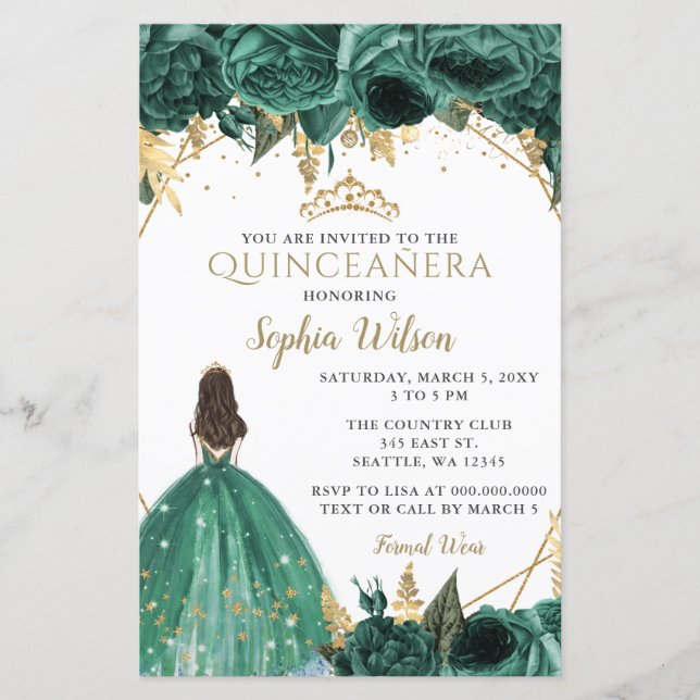Lámina Invitación a la Princesa Quinceañera del Oro Verde (Anverso)