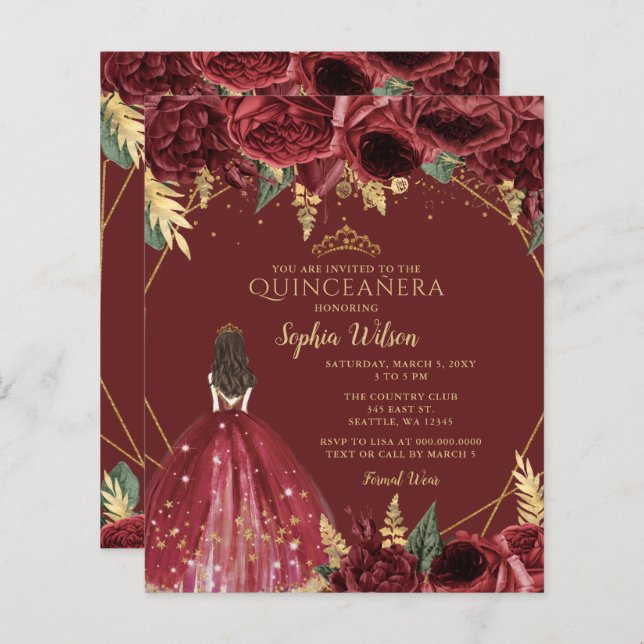 Lámina Invitación a la Princesa Quinceañera Presupuestari (Anverso / Reverso)