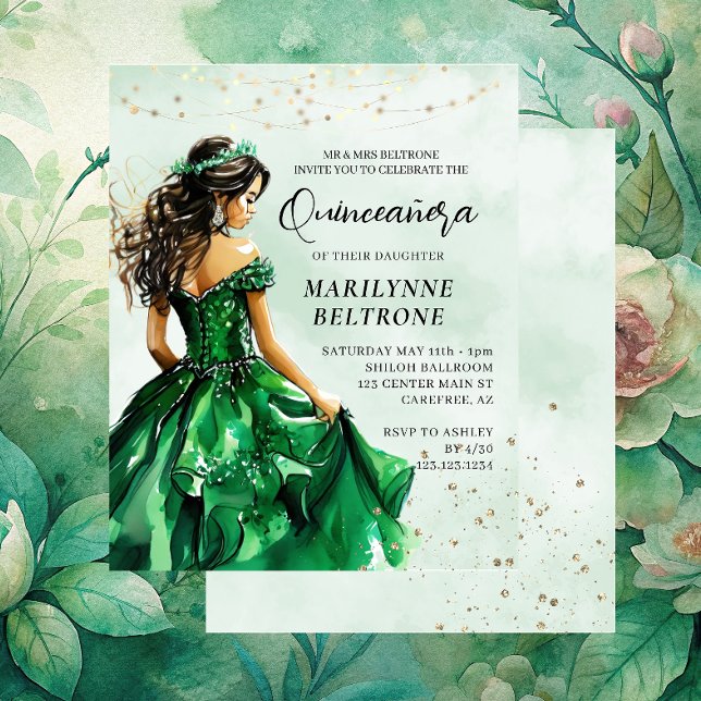 Lámina Invitación a la princesa Quinceañera verde esmeral (Subido por el creador)