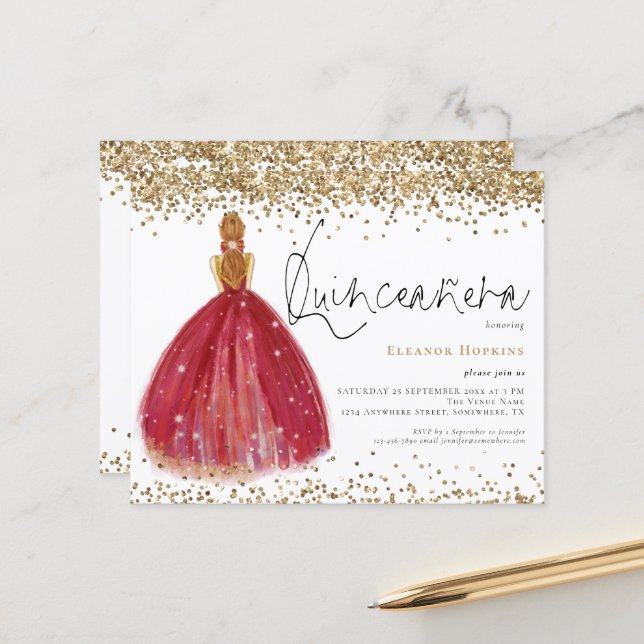 Lámina Invitación a la Purpurina de presupuesto Burgundy  (Anverso/Reverso In Situ)