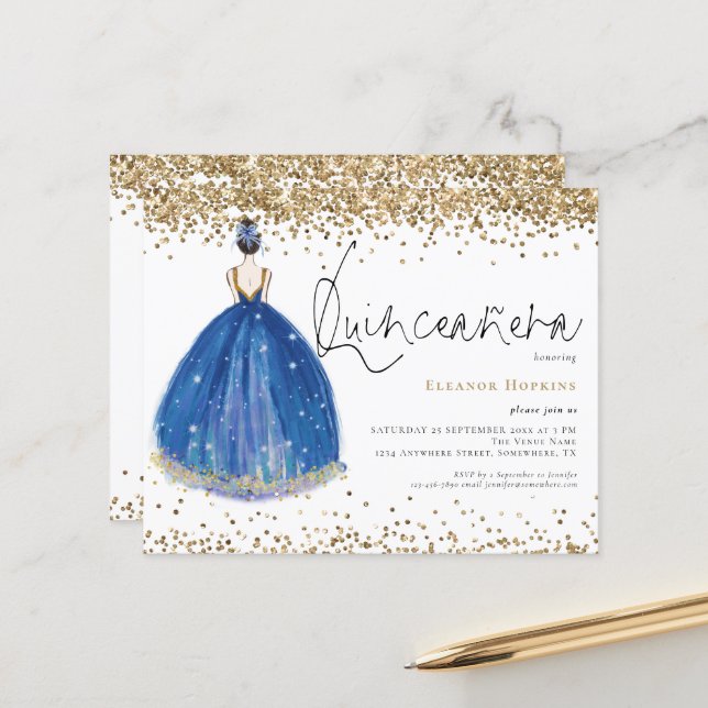 Lámina Invitación a la Purpurina de presupuesto Navy Gown (Anverso/Reverso In Situ)