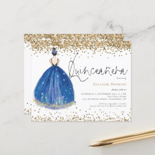 Lámina Invitación a la Purpurina de presupuesto Navy Gown