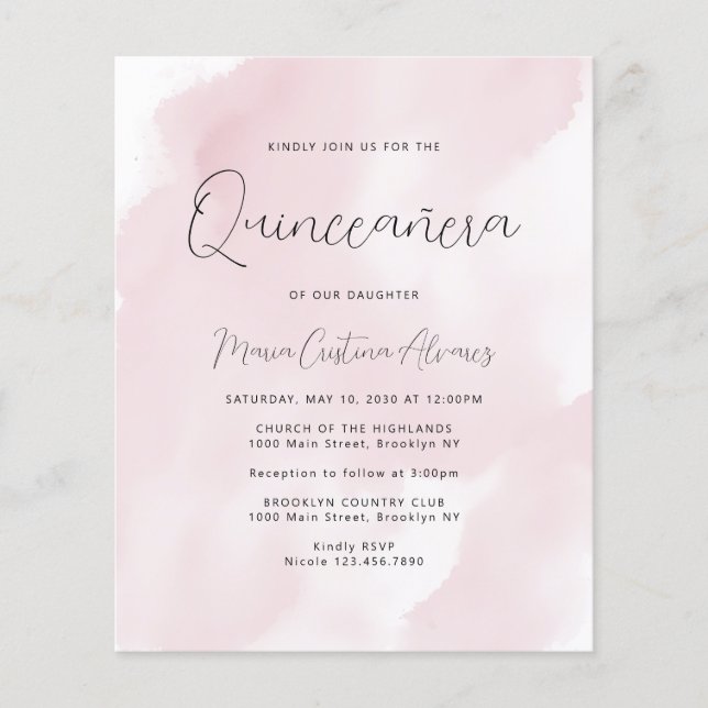 Lámina Invitación a la Quinceañera de cumpleaños número 1 (Anverso)