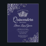Lámina Invitación a la Quinceañera para el presupuesto de<br><div class="desc">Las magníficas instalaciones y la excelente ubicación del hotel Quinceañera Hotel son la base perfecta para disfrutar de su estancia en Quinceañera. El diseño tiene un fondo marino profundo o azul oscuro con una corona plateada y rizos y giros gris plateado ornamentados en las esquinas. La tipografía incluye lujosas letras...</div>
