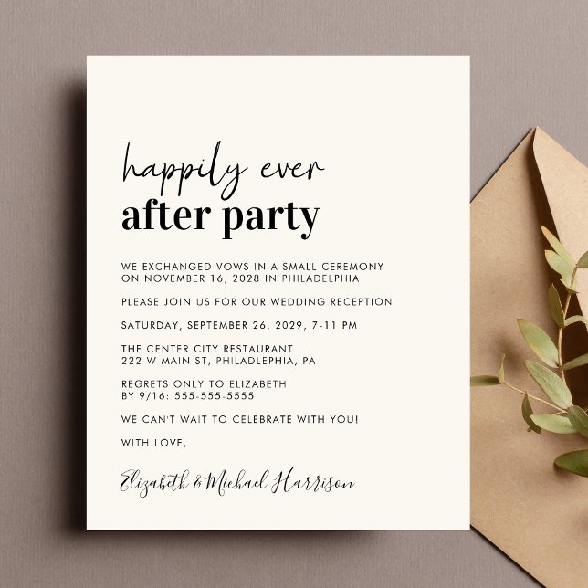 Lámina Invitación a la recepción con crema de fotos de pr (A chic budget-friendly Happily Ever After Party invitation for your wedding celebration)