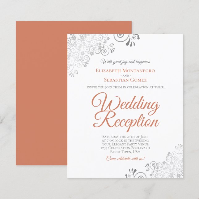 Lámina Invitación a la recepción de boda de Terracota y W (Anverso / Reverso)
