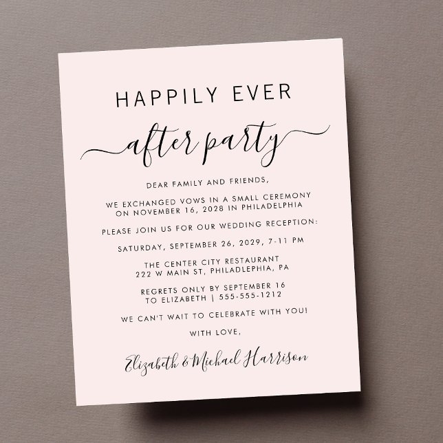 Lámina Invitación a la recepción de boda rosada con presu (A chic budget-friendly Happily Ever After Party invitation for your wedding celebration)