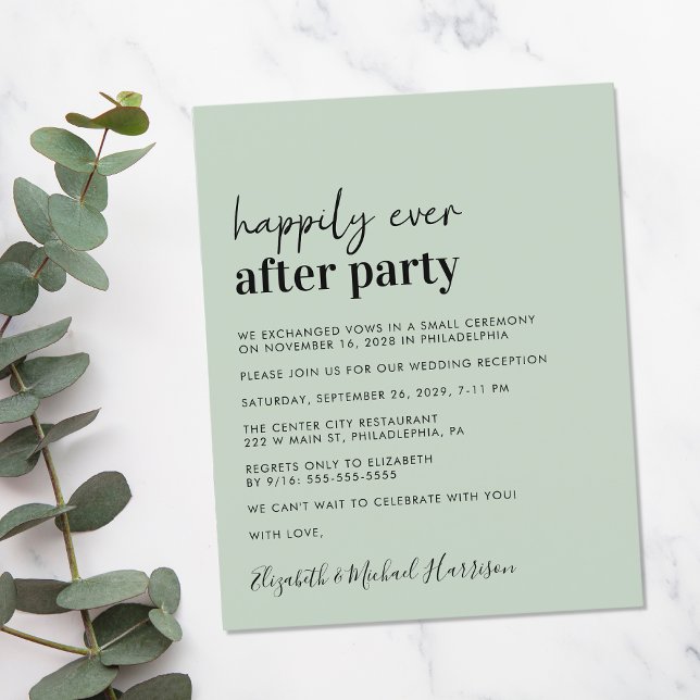 Lámina Invitación a la recepción de Boda Verde por Salto  (A chic and affordable Happily Ever After Party invitation)