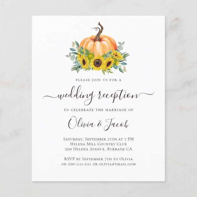 Lámina Invitación a la recepción de bodas de calabaza euc (Anverso)