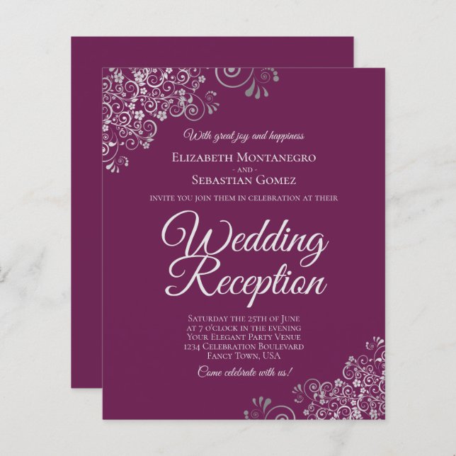 Lámina Invitación a la recepción de bodas magenta y plate (Anverso / Reverso)