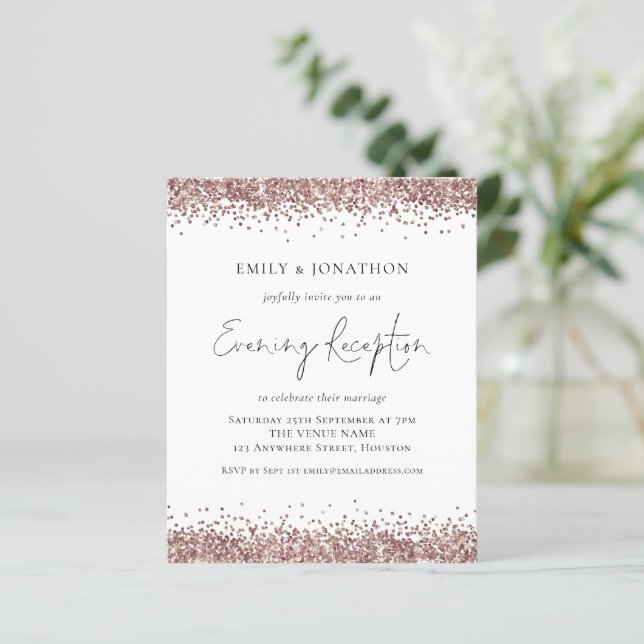 Lámina Invitación a la recepción de Rosa  Gold Purpurina (Anverso de pie)