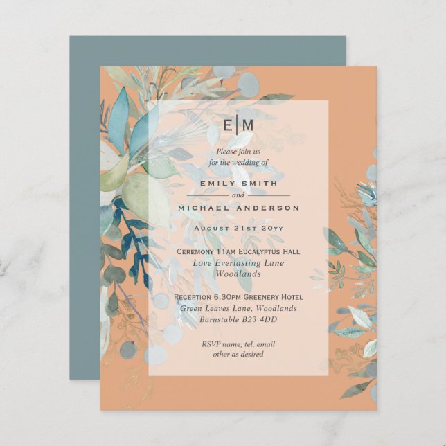 Lámina Invitación a la recepción del Boda Dusty Peach Sag (Anverso / Reverso)