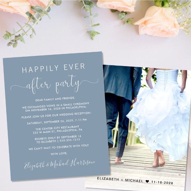 Lámina Invitación a la recepción Dusty Blue Wedding, foto (Your love story deserves a grand celebration!)