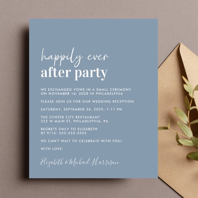 Lámina Invitación a la recepción Dusty Blue Wedding, foto (A chic budget-friendly Happily Ever After Party invitation for your wedding celebration)