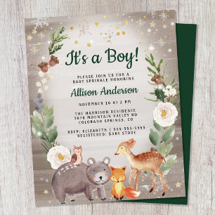 Lámina Invitación a la rociada de bebé de animales de bos