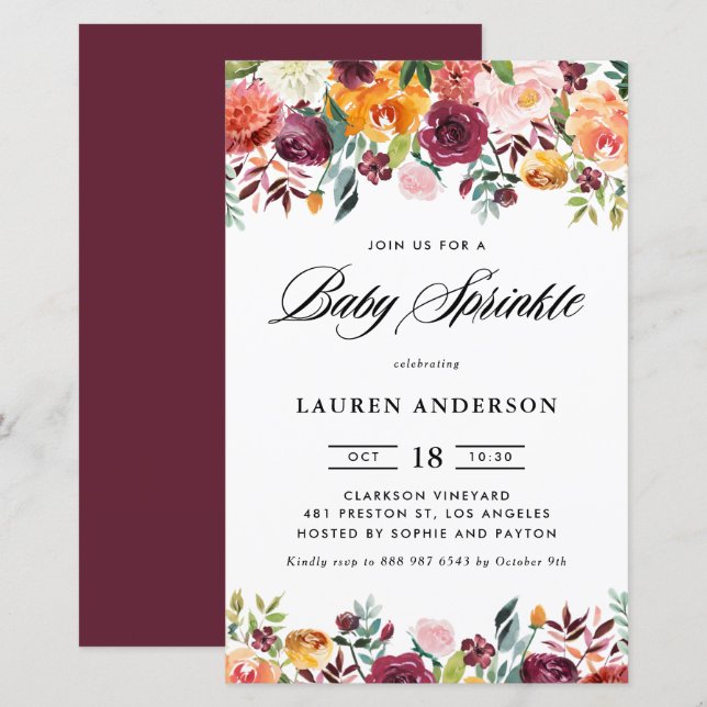 Lámina Invitación a la rociada del bebé de Garland en los (Anverso / Reverso)