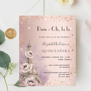 Lámina Invitación a la torre Quinceanera rosa París Eiffe