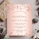 Lámina Invitación a las estrellas del oro de la fiesta de<br><div class="desc">Una invitación moderna, elegante y glamurosa para una fiesta de cumpleaños número 50 (o cualquier edad) de una mujer. Un falso fondo metálico rosa dorado con elegantes estrellas rosas de oro. El nombre está escrito con un guión moderno de estilo con letras de color rosa oscuro y dorado. Plantillas para...</div>