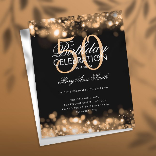 Lámina Invitación a las luces de oro elegantes de cumplea (Subido por el creador)