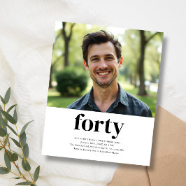 Lámina Invitación a los 40 años en blanco y negro
