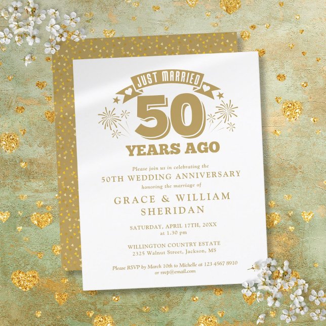 Lámina Invitación a los 50 años del 50 aniversario del pr (Budget Just Married 50th Anniversary Invitation)