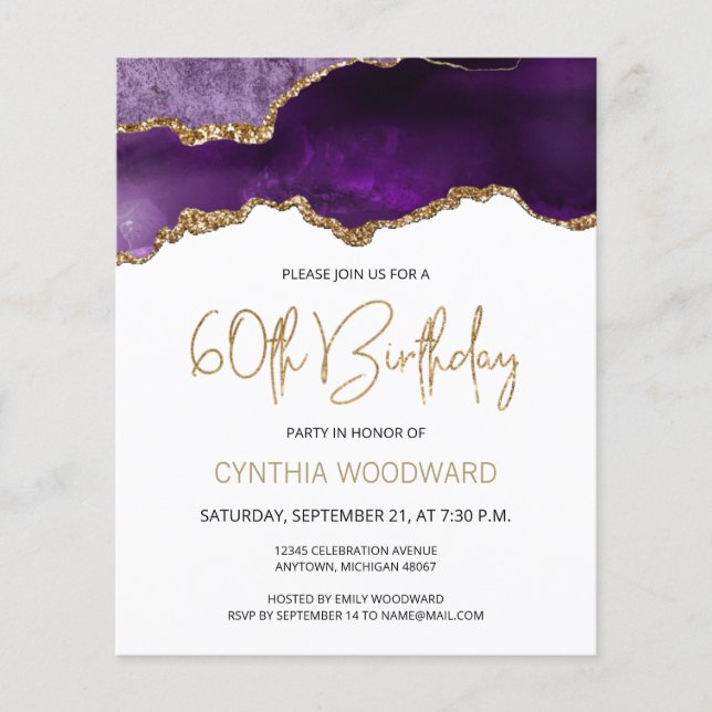 Lámina Invitación a los 60 cumpleaños de Budget Purple Ag (Anverso)