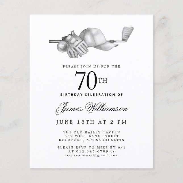 Lámina Invitación a los 70 Años del Golf Blanco Negro de  (Anverso)