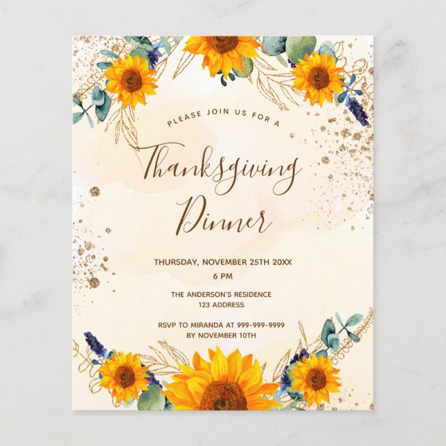Lámina Invitación a los girasoles para la cena del Día de (Anverso)
